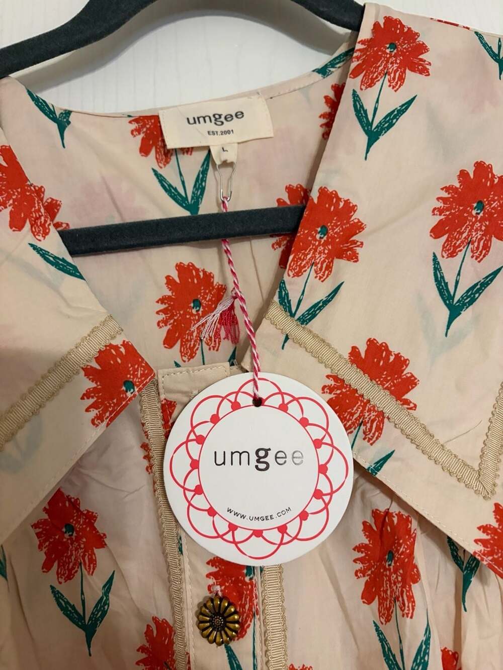 Umgee Women's Floral Print Sailor Collar Dress with Brass Sun Buttons Size L